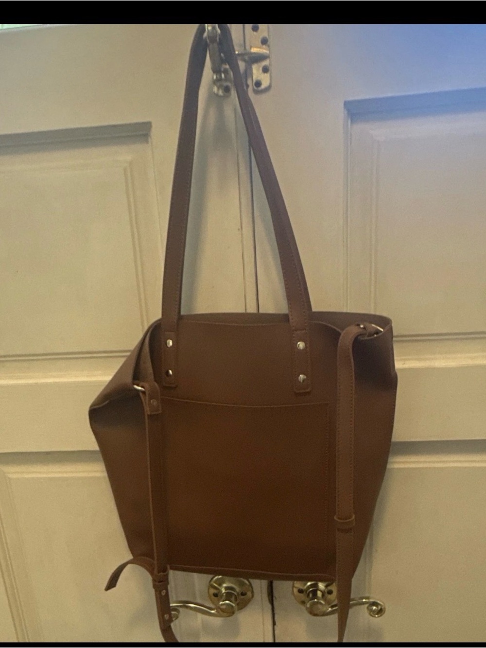 HENNY+LEV Brown Solid Shoulder Bag Adjustable Strap Stitching Gold Hardware